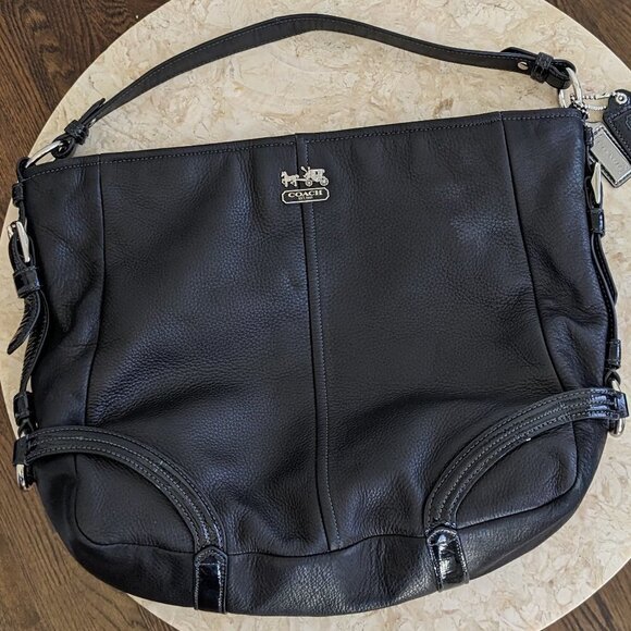 Coach Handbags - Coach Black Leather with Patent Leather Hobo